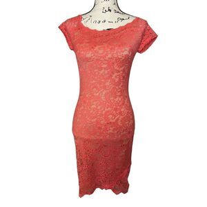 Bisou Bisou‎ Coral Lace Dress, Size 2